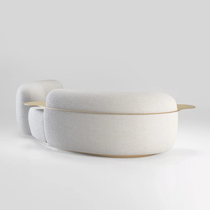 Sofá conversível luxuoso moderno da tela do canto com Seat cor customizável do quadro três da madeira maciça curvado estilo do creme do projeto - Product Image 2