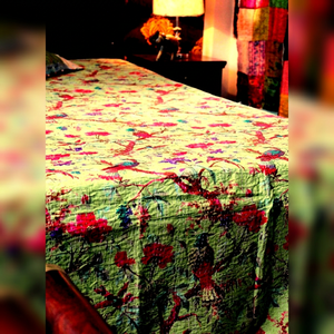 Edredón Kantha Bird Of Paradise hecho a mano, nuevo edredón Kantha con estampado de pájaro indio - Product Image 6