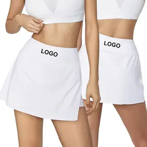 DQ41011 женские летние спортивные шорты с высокой талией СПЛИТ теннисная юбка с внутренним карманом дышащая юбка для фитнеса большого размера