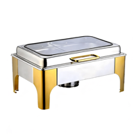 Plat de service rectangulaire en acier inoxydable doré pour mariages et réceptions, ensemble chauffe-plats électrique pour buffet, alimentation gaz et électrique pour traiteur