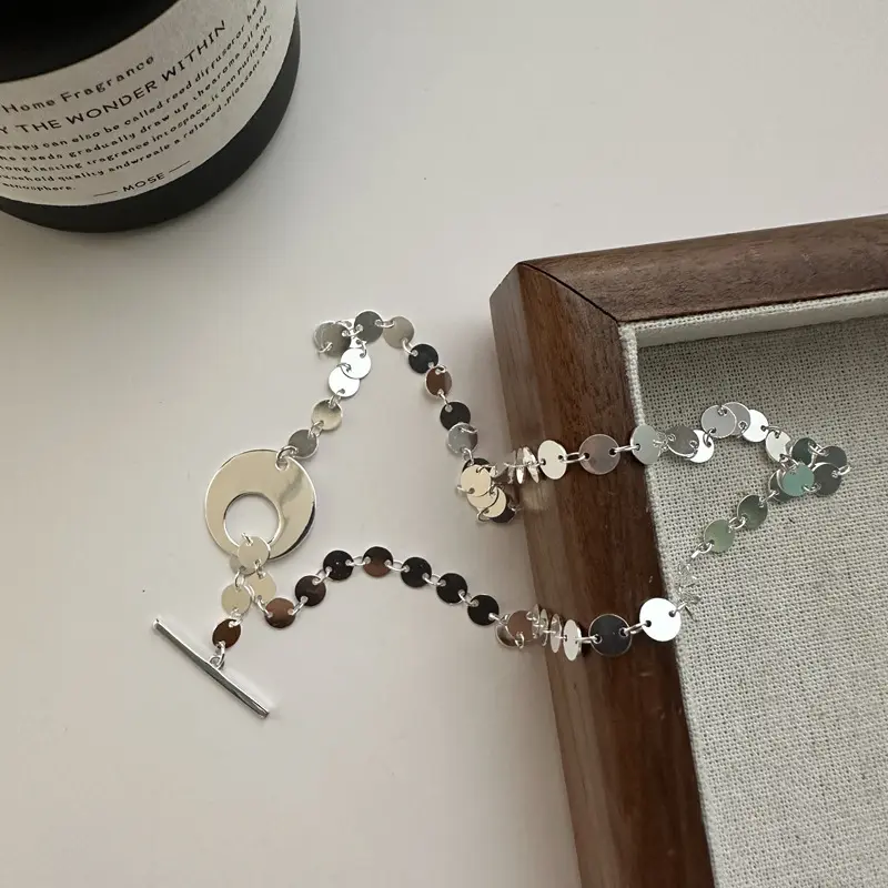 Collana girocollo regolabile a disco rotondo fatta a mano per gioielli da donna in argento Sterling 925
