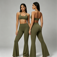 Ensemble de yoga pour femme : soutien-gorge de sport personnalisé à maintien élevé et leggings évasés effet fesses galbées, séchage rapide, coupe-vent