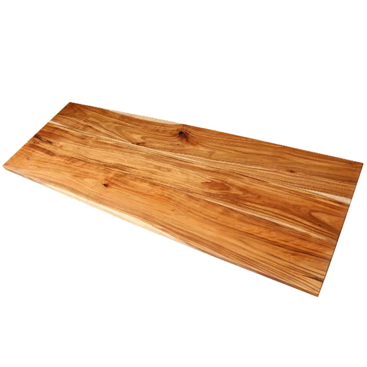 Mesa de madera sólida con borde vivo, encimera de madera larga, mesa de comedor de madera