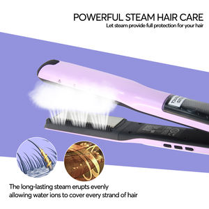 Lisseur à vapeur électrique professionnel brosse plaques en titane affichage LCD ion négatif 1 an soins des cheveux anti-brûlure - Product Image 2