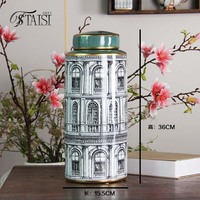 J315 vase de luxe en porcelaine pour décoration intérieure vert antique ensembles de pots de stockage pot décoratif rond de jardin