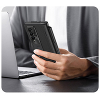 VIETAO pour Z Fold 7/6/5/4 – Étui de protection en cuir PU avec protection de charnière, coque PC, protection d'écran et stylet