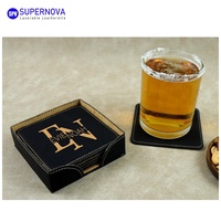 Ensemble de 6 dessous-de-verre carrés en similicuir gravés au laser sur mesure, protection de table en cuir PU avec support