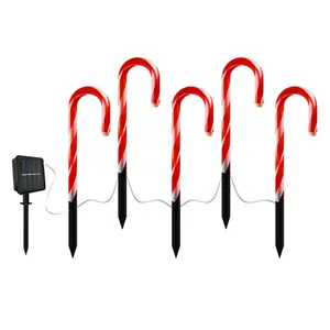 5Pcs/Set Christmas Candy Cane Pathway Lights Waterproof Outdoor Led Solar Lighting For Garden Wedding New Years Decorations