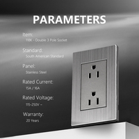 Enchufe de Pared Tipo 118 OEM con Placa Metálica, Enchufe Doble de 3 Orificios, Interruptor de Alimentación Eléctrica de 15A 16A, Enchufe para EE. UU. y Canadá