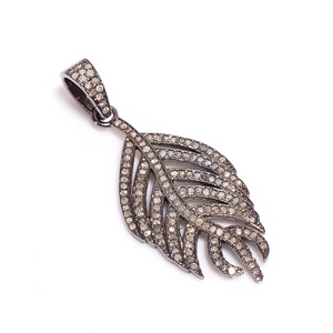 Pendentif en forme de feuille, style diamant, argent sterling 925, pavé inspiré de la nature, bijoux élégants - Product Image 2