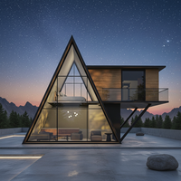 Maison triangulaire en verre panoramique sur mesure |   Cabane préfabriquée moderne en forme de A pour station balnéaire en montagne et en forêt |   Villa modulaire à installation rapide