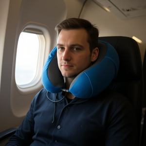 Cuscino da viaggio ILAN blu in viscoelastico per il supporto del collo durante viaggi in aereo e in auto - Product Image 3