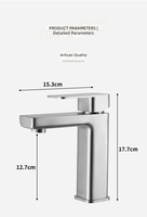 Robinet de lavabo moderne minimaliste en acier inoxydable à montage sur plan, 1 poignée, avec cartouche céramique, eau chaude/froide pour salle de bain