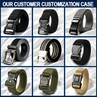 Cinturón de Lona Elástica Casual de Negocios para Hombre con Logotipo Personalizado, Hebilla Deslizante Automática Plateada Mate, Ajustable, Sin Agujeros, Cinturones de Vestir Tejidos