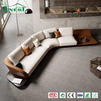 Luxuriöses Modulares Massivholz-Stoffsofa-Set mit Lederummanteltem Untergestell und Schwarzem Marmor-Couchtisch Maßgefertigte Ganzhausmöbel