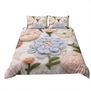 Parure de lit 3 pièces moderne en polyester tufté 3D à motifs floraux, texture douce, prête à être expédiée depuis la Chine, livraison directe UE - Product Image 1