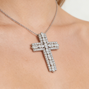 CUSTOM SILVER 10K/14K/18K GOLD PLATED LAB GROWN CVD DIAMOND CLASSIC ENGAGEMENT GIFT SWEATER <b>CHAIN</b> NECKLACE <b>CROSS</b> PENDANT - Product Image 2