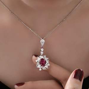 Glamour moda alta calidad 925 plata esterlina collar de mujer corte ovalado laboratorio cultivado rubí colgante para compromiso o boda - Product Image 6