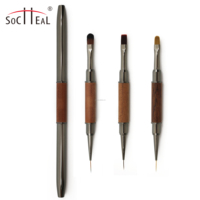 Brosse à ongles UV en gel professionnel à double tête en bois de santal Brosse plate ovale en nylon avec logo personnalisé pour extension d'ongles Gel de construction