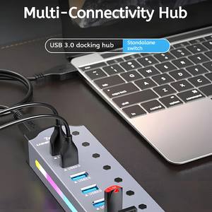 RGB <strong>7</strong> <strong>Port</strong> <strong>USB</strong> <strong>3.0</strong> <strong>Hub</strong> Individual Power Switches 5V/2.4A Power Adapter High Speed Data Transfer Aluminum <strong>USB</strong> <strong>Hub</strong> for PC Laptop - Product Image 3