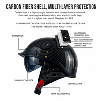 Casque demi-face en fibre de carbone M-XXL 750g, coque en carbone, visière noire ou transparente, casque de moto ou de scooter