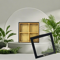 Boîte cadeau personnalisée de luxe noire rigide avec dates et fenêtre transparente avec logo en feuille d'or insertion de plateau blister pour noix chocolats fruits secs