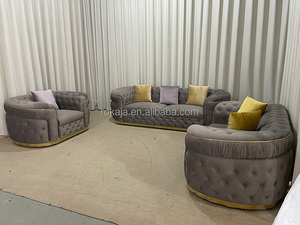 Bestseller: Luxus Ecksofa-Garnitur 1-, <span class=keywords><strong>2</strong></span>- und <span class=keywords><strong>3</strong></span>-Sitzer, Modernes Wohnzimmersofa mit goldenen Edelstahlfüßen, klassisches Sofaset mit Samtstoffbezug - Product Image 3