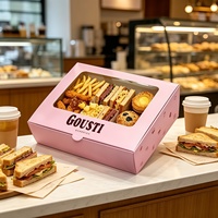 Boîte à emporter personnalisée rose avec fenêtre pour sandwichs, pâtisseries, snacks, traiteur, boîte à lunch en papier pour restaurant