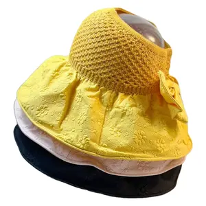 Kadın gölge kore versiyonu eğilim yay büyük kenar pamuk kenevir balıkçı şapka güneş koruyucu şapka embosed saklanabilir çanta