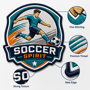 Toppe Ricamate Personalizzate per Atleti, Distintivi da Calcio OEM all'Ingrosso per Squadre Scolastiche, Abbigliamento, Giacche e Borse - Product Image 3