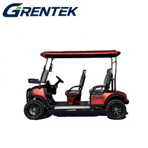 Voiturette de golf électrique GRENTEK 4 places, rouge, surélevée, avec roues et toit noirs, pour routes non publiques - Product Image 5