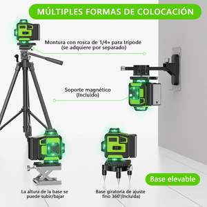 Nivel Láser Verde Industrial <span class=keywords><strong>4D</strong></span> 360° Autonivelante de 16 Líneas, Horizontal y Vertical, con Trípode Integrado y Control Remoto, 1mm/5m - Product Image 2