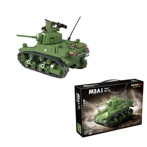 堆叠玩具军用美国陆军斯图尔特坦克积木玩具陆军二战士兵武器用数字建造玩具