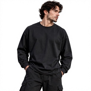 Men's Oversized <b>Long</b> Sleeve Cotton Crewneck <b>T</b>-<b>Shirt</b> Solid <b>Black</b> Casual Knitted Fit 1:1 High Version New Style - Product Image 1
