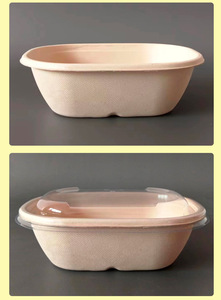 Bol à salade en bagasse 620ml 770ml, à emporter, biodégradable, 100% bagasse, jetable, ovale, étanche à l'eau et à l'huile, récipient alimentaire - Product Image 2