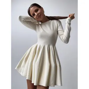 Female Korean Sexy Mini Dress Women Autumn Winter Casual Long Sleeve A-line Evening Dresses Elegant Solid Knit Dress