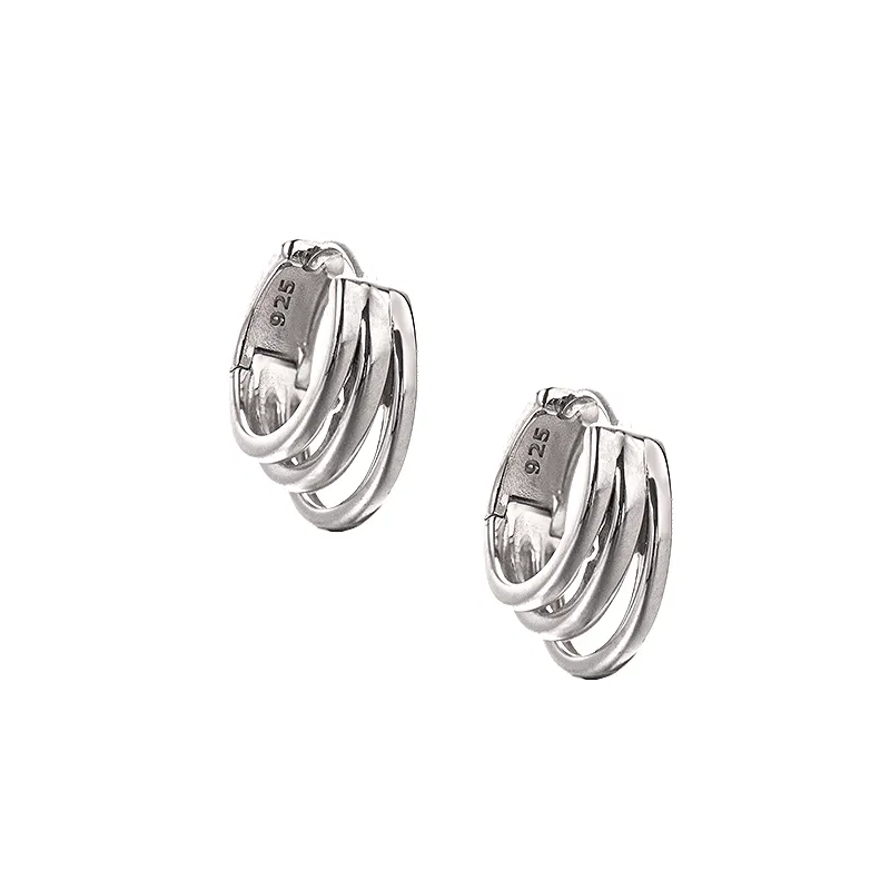 925 sterling silver ladies jewelry three layered hoop fancy earrings for women