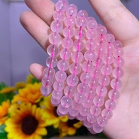 Vente en gros de bracelets en quartz rose naturel de taille mixte, perles roses rondes, chaîne de pierres précieuses, artisanat en cristal pour bijoux et décoration