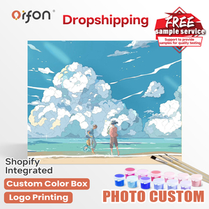 ชุดระบายสีตามตัวเลข ORFON สำหรับผู้เริ่มต้น DIY, ภาพวาดอะคริลิกขายส่ง รูปภาพชายหาดและเมฆกลม - Product Image 1