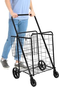 Carrito <span class=keywords><strong>de</strong></span> Compras Plegable Resistente con Ruedas, Carrito Utilitario Plegable <span class=keywords><strong>de</strong></span> Doble Cesta para Comestibles, Lavandería y Equipaje - Product Image 4