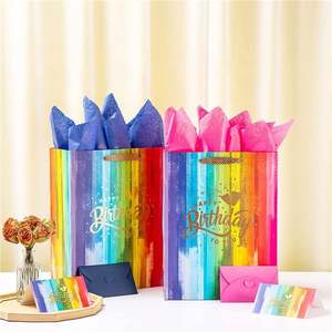 Sacs cadeaux de fête d'anniversaire extra larges imprimés en arc-en-ciel avec du papier de soie et une carte - Product Image 5
