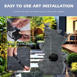 <span class=keywords><strong>Fontaine</strong></span> d'eau en cascade à 5 niveaux en résine de roche <span class=keywords><strong>solaire</strong></span> d'extérieur Grepatio avec 4 lumières LED résistantes aux intempéries pour jardin, patio, cour, terrasse - Product Image 4