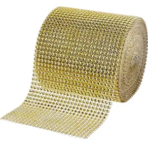 Altın yapay elmaslı kurdele Bling Wrap elmas düğün pastası vazo süslemeleri parti malzemeleri için tel örgü rulosu elmas örgü 60Ft