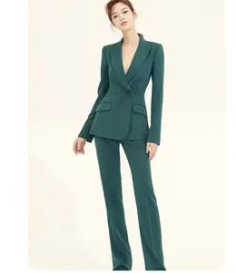 OEM Factory Direct Sales Two Pieces Women Suits Dark Green Fashion Ladies Business Two Pieces Blazer Suits