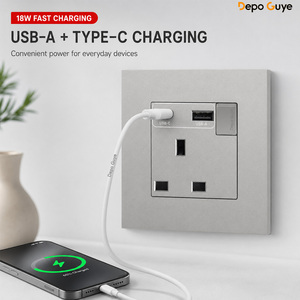 Presa a Muro Industriale Grigia UK 13A con USB Tipo C 18W Ricarica Rapida, Spina Universale, Pannello a 4 Gang per Interruttore Elettrico PC e Presa di Corrente - Product Image 3