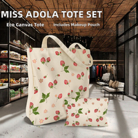 DLBZ Lot de 2 sacs fourre-tout en toile de taille moyenne, réutilisables, esthétiques, mignons, motif fraise coloré pour femmes, idéal pour la gym, le shopping et les voyages
