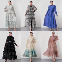 ODM marque Style Design Miyake plissé écharpe col modeste robes Boho Floral à manches longues irrégulière Maxi lâche taille unique vêtements