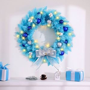 Venta de Fábrica: Coronas Navideñas Azules de 30/40/50cm, Corona Decorativa Navideña con Piñas, Bayas Rojas y Luces - Product Image 3