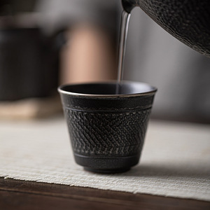Handcrafted Ceramic <b>Teacup</b> Cylinder Shape Silver Black Ancient Style For Pu'er Tea Individual Master Cup Dehua County New - Product Image 2