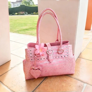 Borsa Tote <span class=keywords><strong>Rosa</strong></span> con Motivo Coccodrillo Stile Y2K, Design Love, Borsa a Tracolla da Donna con Rivetti e Tasca Laterale, Borsa a Spalla di Marca per il Pendolarismo - Product Image 4